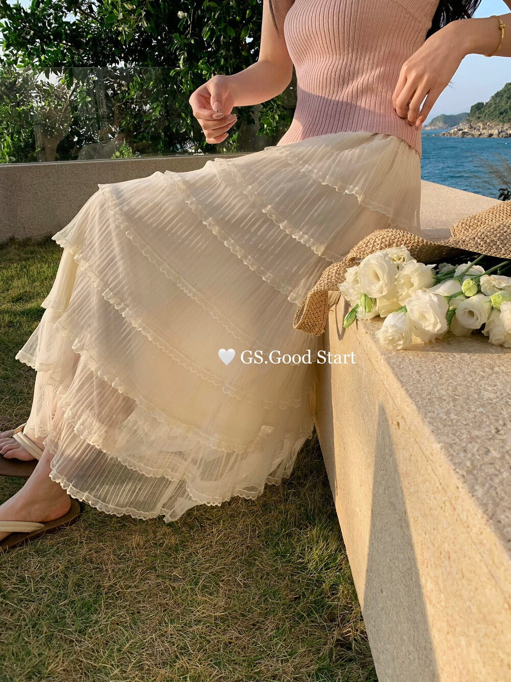 G0220 法式浪漫层叠蕾丝花边蛋糕半身裙
