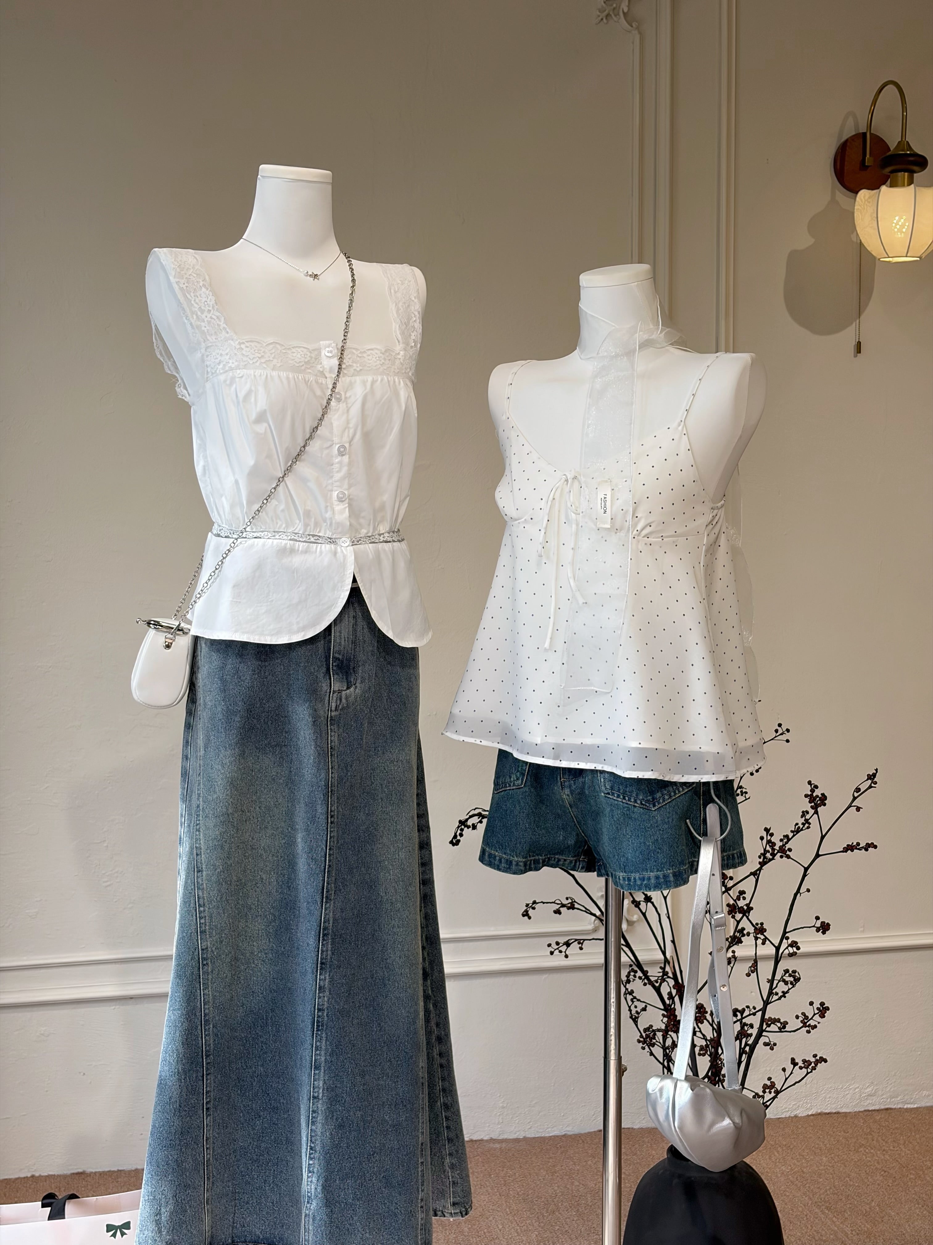 French Dot Ribbon Camisole