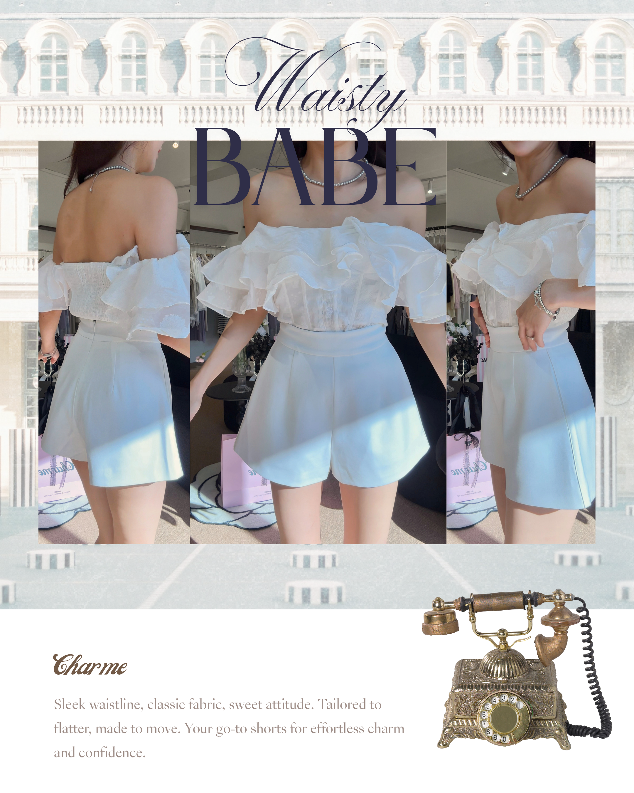 𝘾𝙃𝘼𝙍𝙈𝙀 Waisty Babe Shorts 小蛮腰短裤 (White)