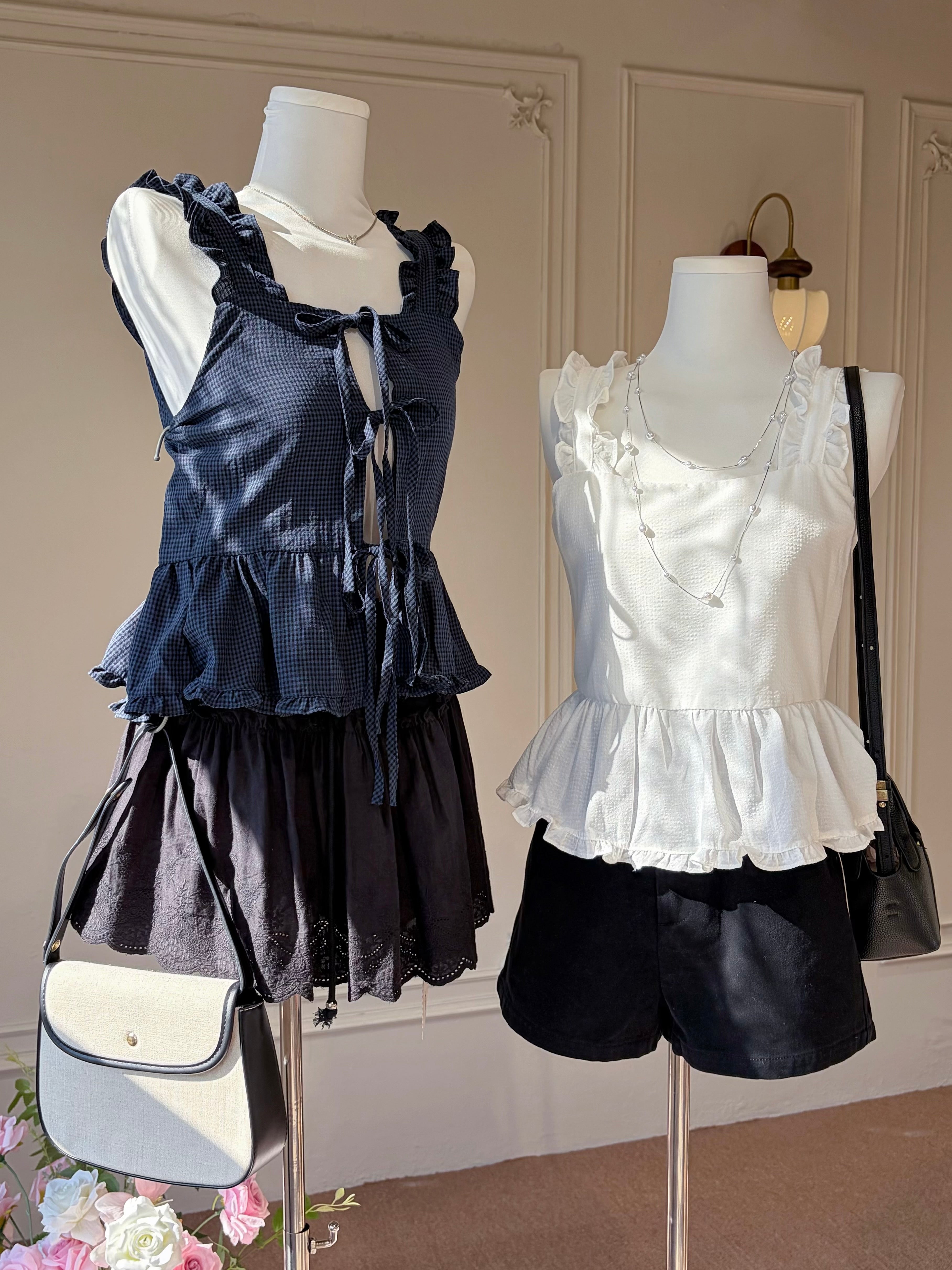 Frill Gingham 2-Way Top