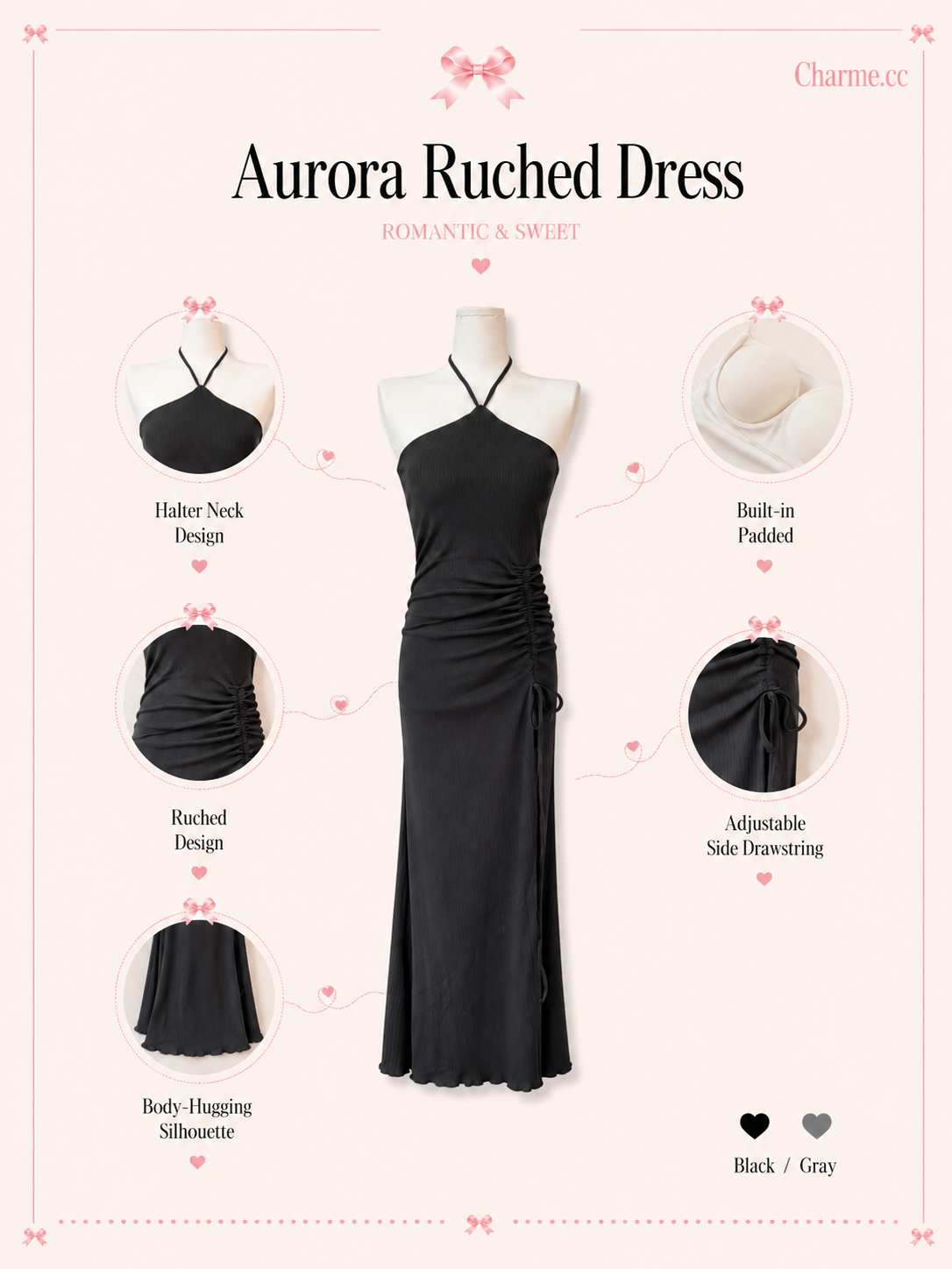 Aurora Ruched Dress (Padded)