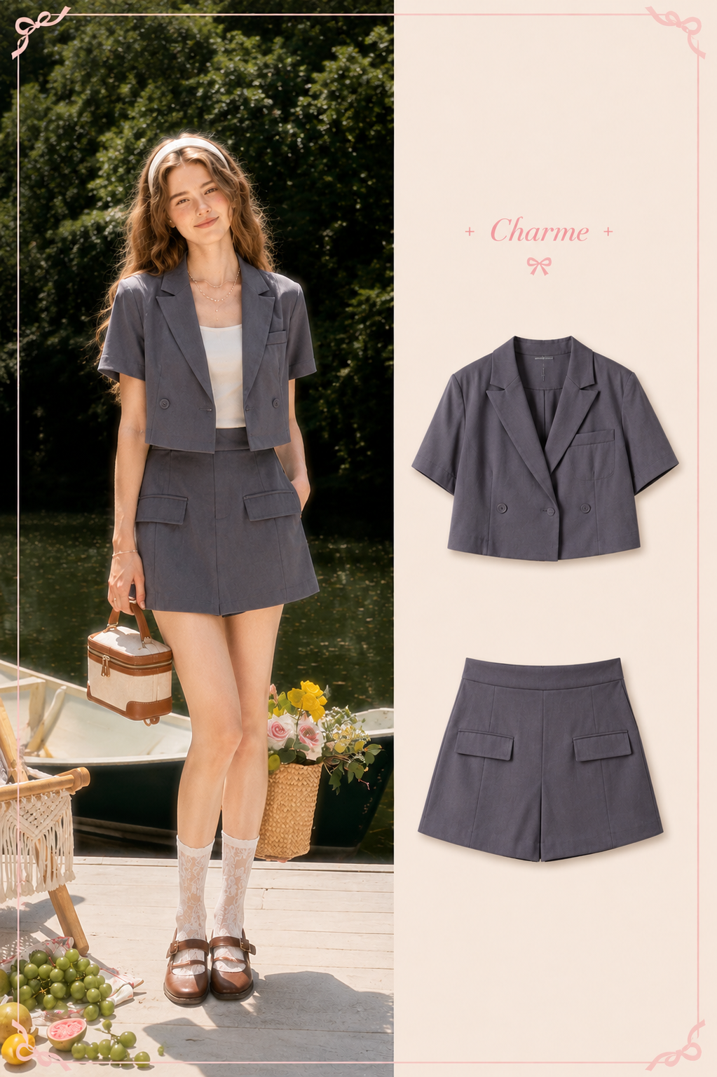 𝘾𝙃𝘼𝙍𝙈𝙀 Sydney Top / Skort（Grey）