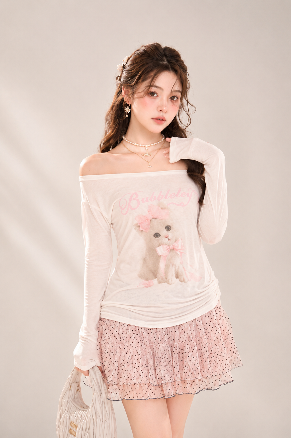 Romantic sweet tutu skirt with delicate polka dot texture