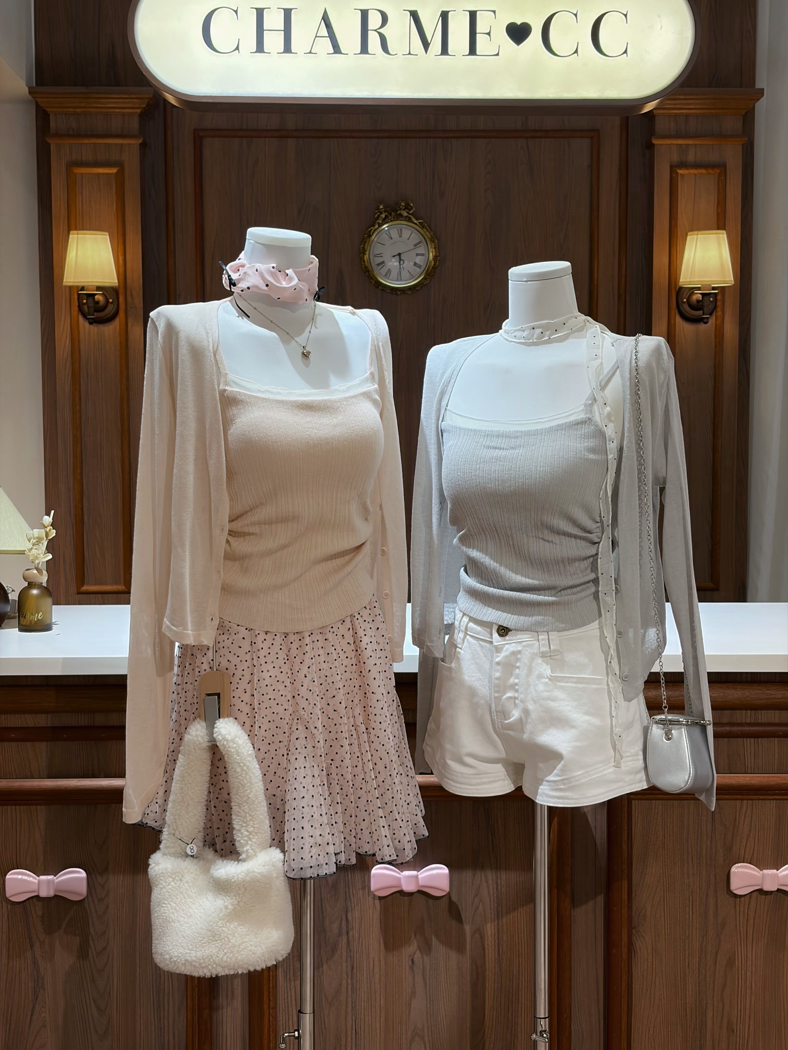 Sweet feminine padded cami set paired with denim shorts and skirts