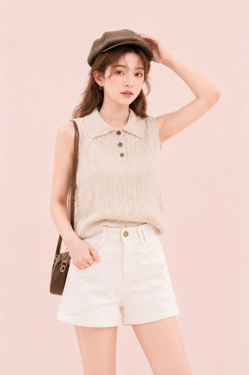 sleeveless collar knit top casual women