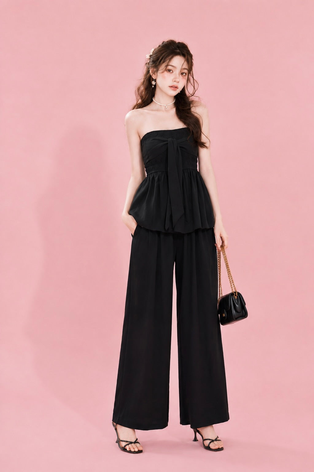 black strapless wide leg set women malaysia