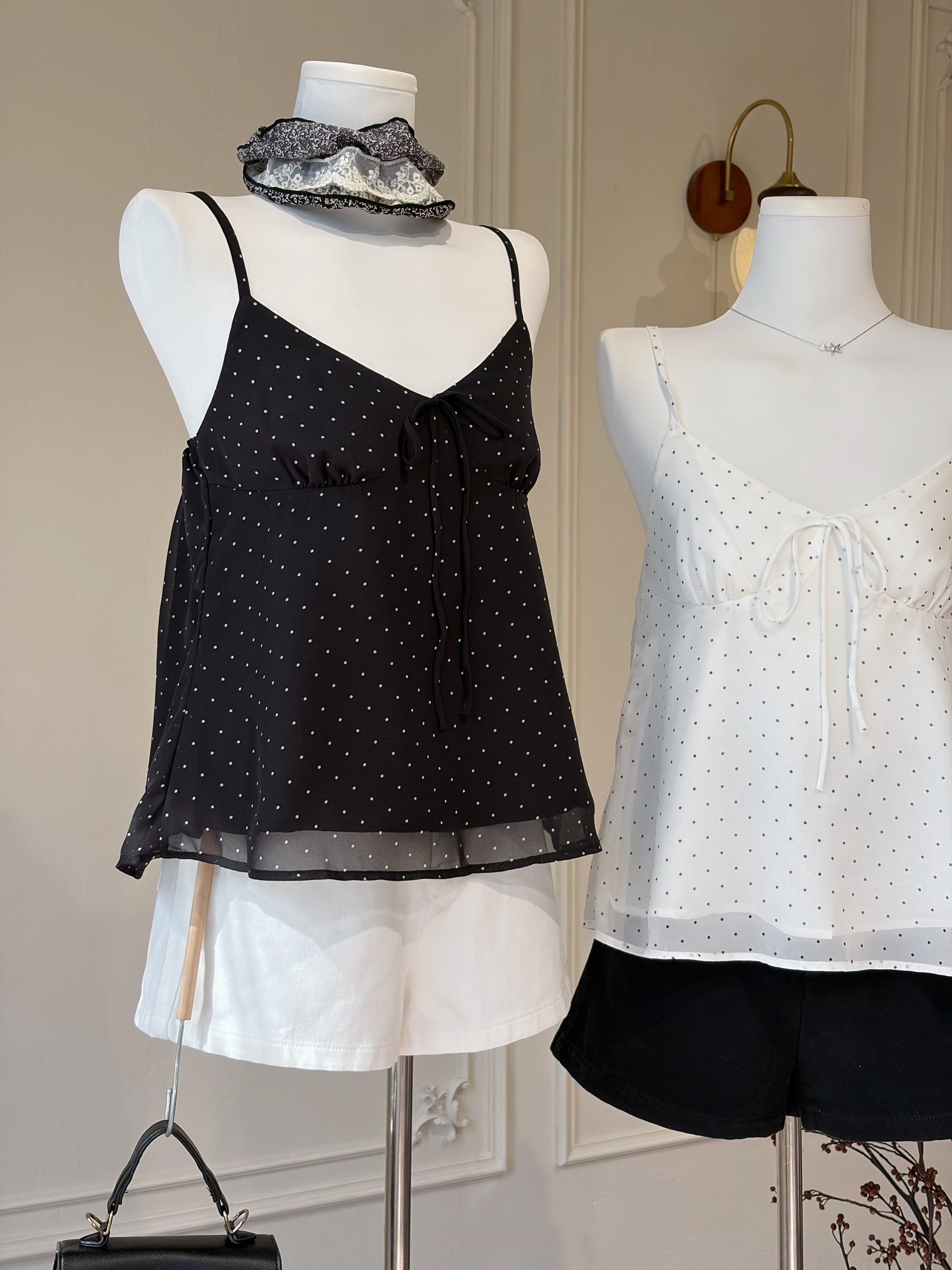 French Dot Ribbon Camisole