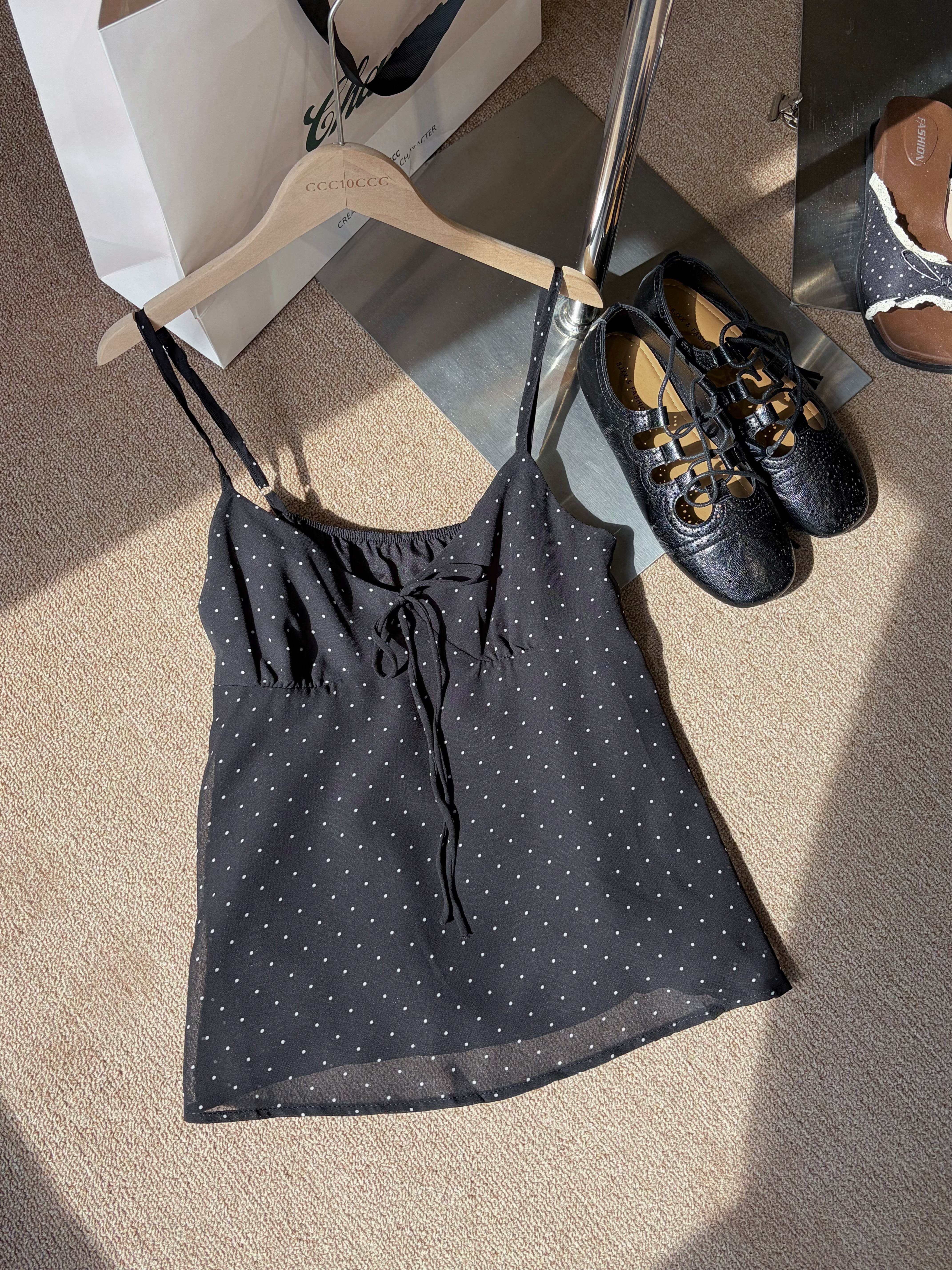 French Dot Ribbon Camisole