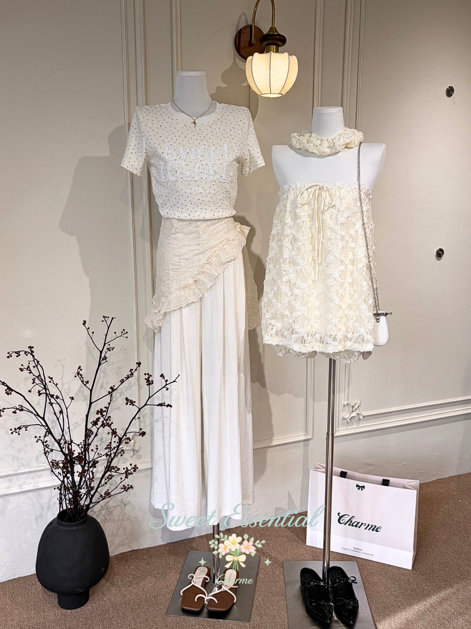romantic cream lace tube dress women