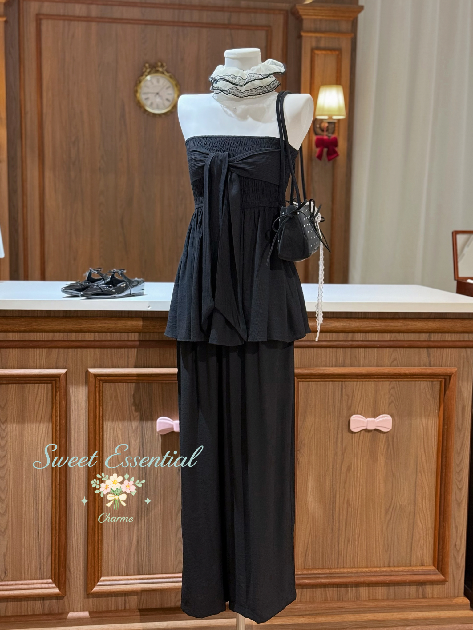 black strapless wide leg set women malaysia